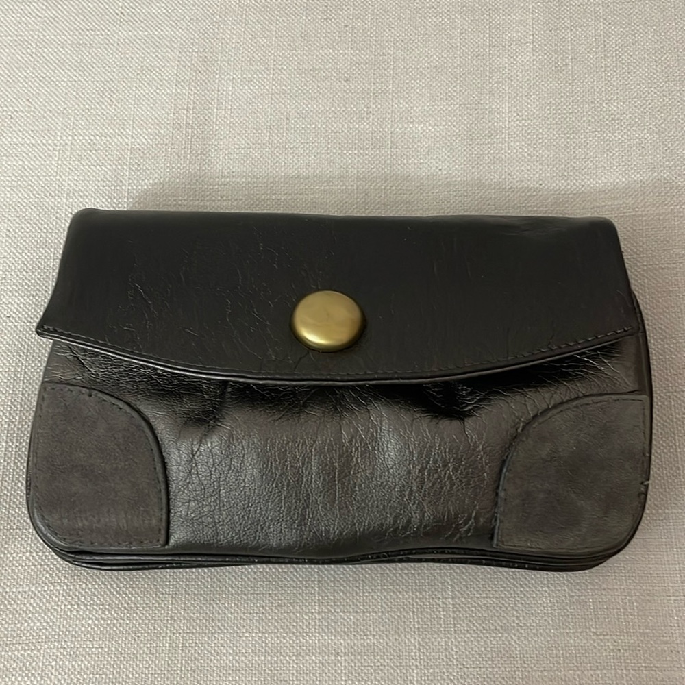 Vintage clutch bag, grey and black, 3 compartments
